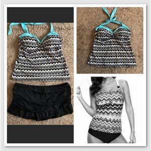 ANA a.n.a 2-pc Bathing Suits Tankini Top Skirt Bottom Plus Size 18W Black White